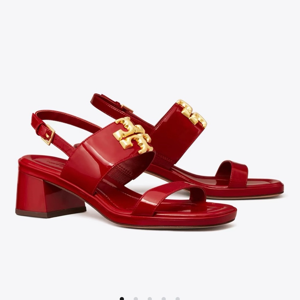 Elegant Red Sandals with Gold Accents